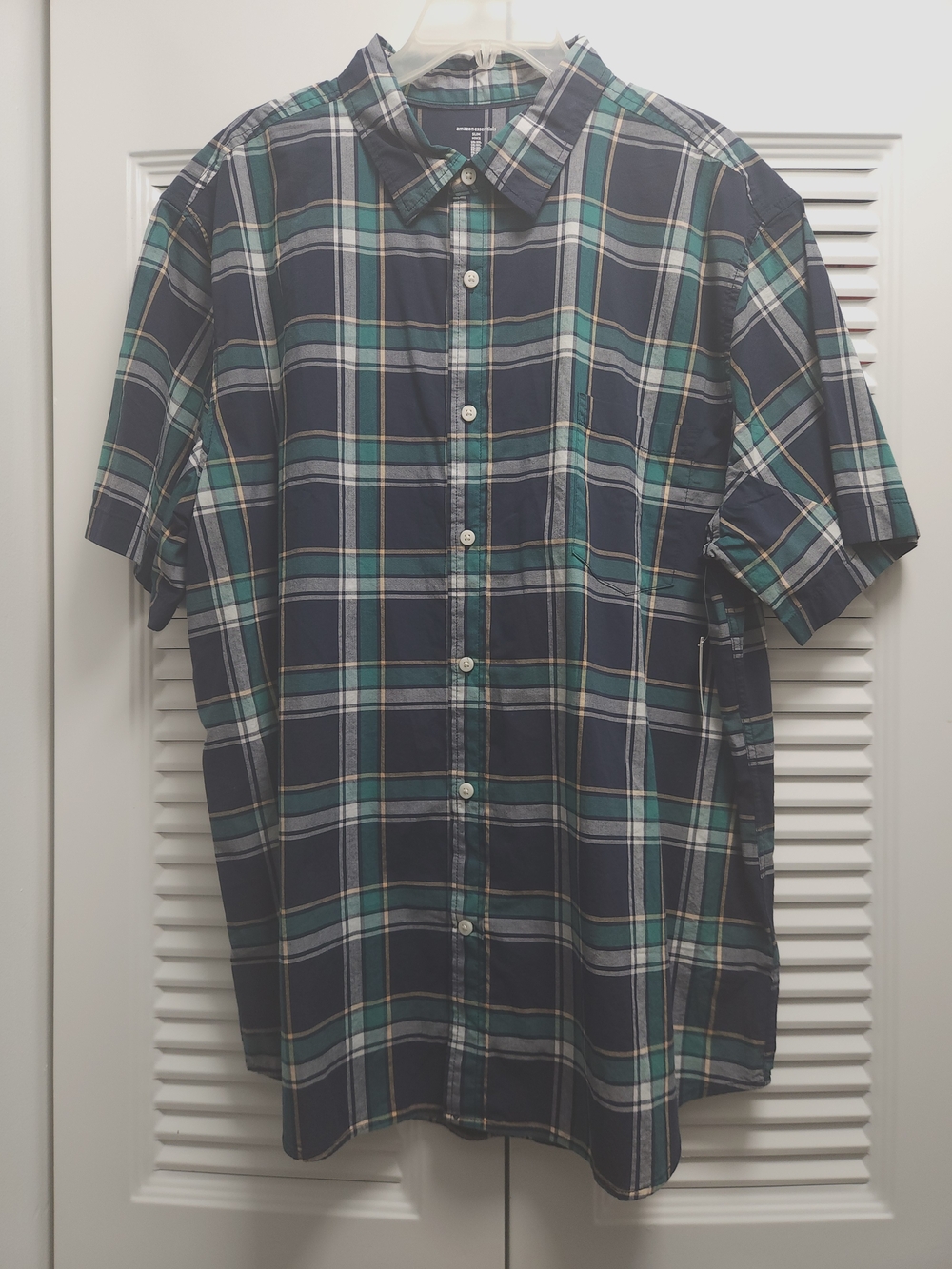 Title:
Amazon Essentials Men's Plaid Button-Down Shirt XXL NWT Navy Green Short